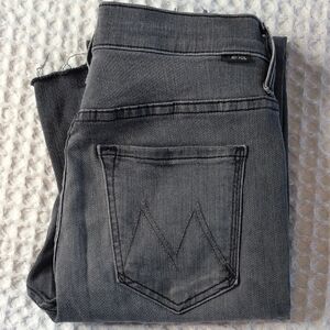 MOTHER Women's Insider Crop Step Fray Gray Slim Jeans Dancing In The Moonlight